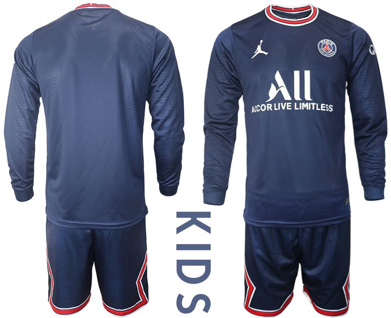 Youth 2021-2022 Club Paris St German home blue Long Sleeve blank Soccer Jersey